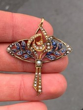 15ct gold sapphire seed pearl pendant Victorian 1890s
