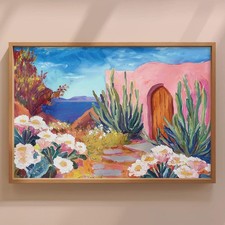 Mexican Adobe Coastal Cactus Vintage Southwest Boho Landscape Wall Art Print