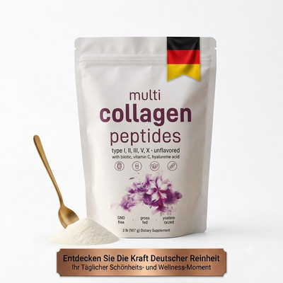 Multi Collagen Peptides Pulver 454 g   Kollagen Typ I, II, III, V & X mit Biotin