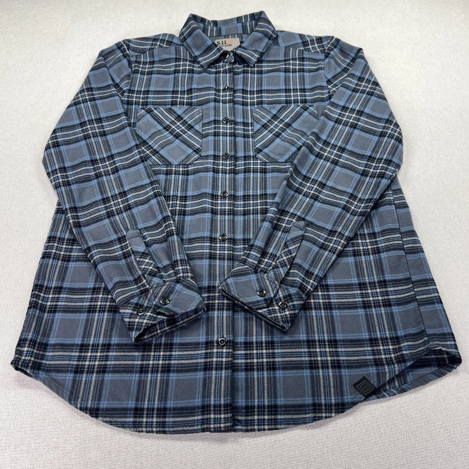 Рубашка тактическая мужская 5.11 средняя синяя серая клетчатая фланелевая с застежкой спереди длинным рукавом - Изображение 2 из 4