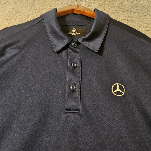Mercedes-Benz Mens XL Navy Blue Short Sleeve Performance Polo Shirt Logo