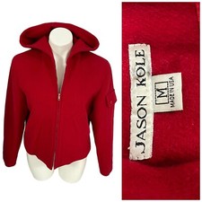 Jason Kole Coat Womens Medium Red Wool Zip Up Hooded Work Office Casual Jacket
