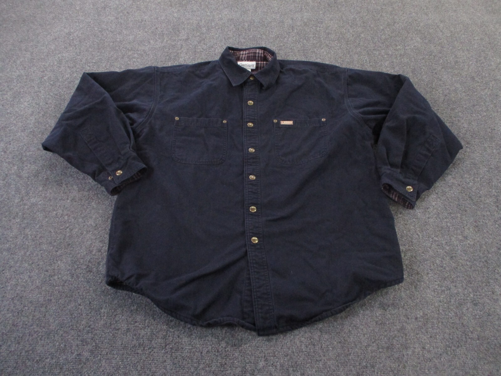 Carhartt Jacket Mens L Blue Canvas Flannel Lined Barn Chor Heavy Work Snap