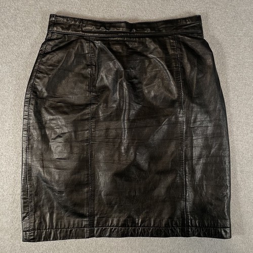 Wilsons Leather Mini Skirt Womens 6 Lined High Rise Vintage Solid Black Genuine