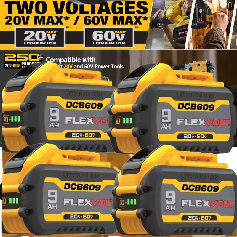 4-Pack DEWALT DCB609-2 20V/60V MAX FLEXVOLT 9Ah Li-Ion Battery DCB609 DCB606