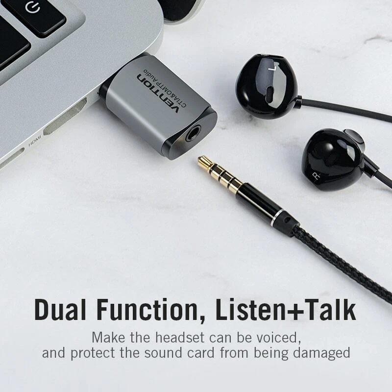 USB Audio Adapter External Stereo Sound Card 3.5mm Jack Headphone Microphone PC - Image 3 of 4