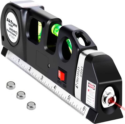Laser Level, Multipurpose Line Tool with 8ft/2.5M Rulers, Standard Black 