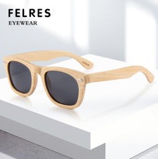 Polarized Bamboo Wood Sunglasses Men Square Shade Wooden Frame Premium Eyewear
