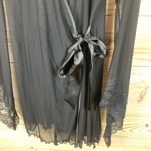 Fredericks of Hollywood Sheer Robe L/XL Black Lace Bell Flare Sleeve Whimsigoth - Picture 2 of 11