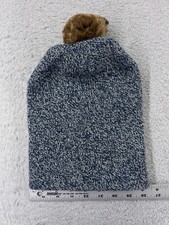 Beanie Toque Womens One Size Blue White Knit 100 Acrylic Faux Fur Pom