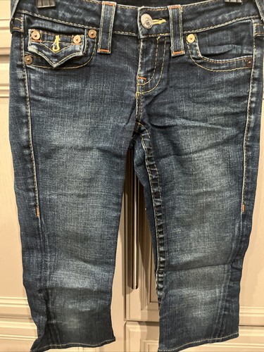 True Religion Joey Womens Jeans 25 Capri Seat Blue Denim Casual Pockets Low Rise