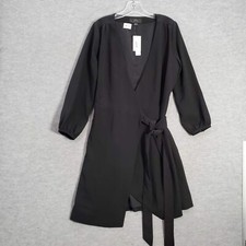 J.Crew Women Dress 8 Black Mini Wrap 365 Crepe Long Sleeve V Neck NWT