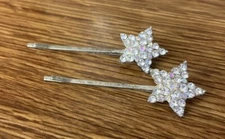Silver Toned Bobby Pins With Sparkly Stars Hair Accessory Vintage