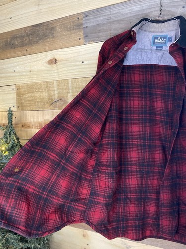 Vintage Woolrich USA Red Black Elbow Patch Wool Flannel Plaid Shirt Men’s Large - Picture 3 of 13