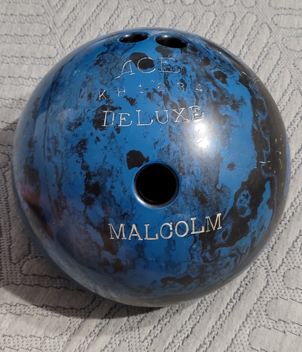 Vintage 15 lb. Ace Deluxe KH1634 Black with Blue Swirl Bowling