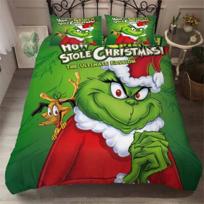 BHOMLY Grinch Stole Christmas Single King Double Super King Bed Duvet Quilt Cover Set