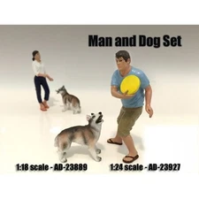 MAN AND DOG 2 PIECE FIGURE SET FOR 1:18 SCALE MODELS AMERICAN DIORAMA 23889