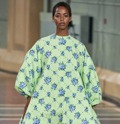 green emerald velvet dress Pinah Dress In Green Graphic Rose Jacquard main image 1