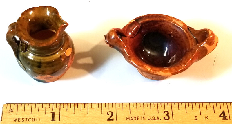 VINTAGE DOLLHOUSE CROCKERY:  pitcher,  bowel