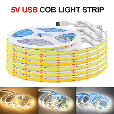5V COB LED Strip Lights USB Dimmer Flexible Tape Lamp Cabinet Kitchen Lighting