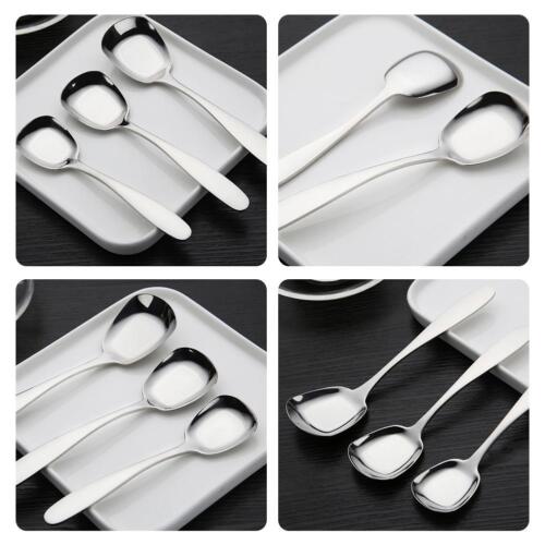 1 Pc Steel Square Thickened Dinner Head Plain Spoon Flat Spoon Soup W2G8 - Picture 1 of 18