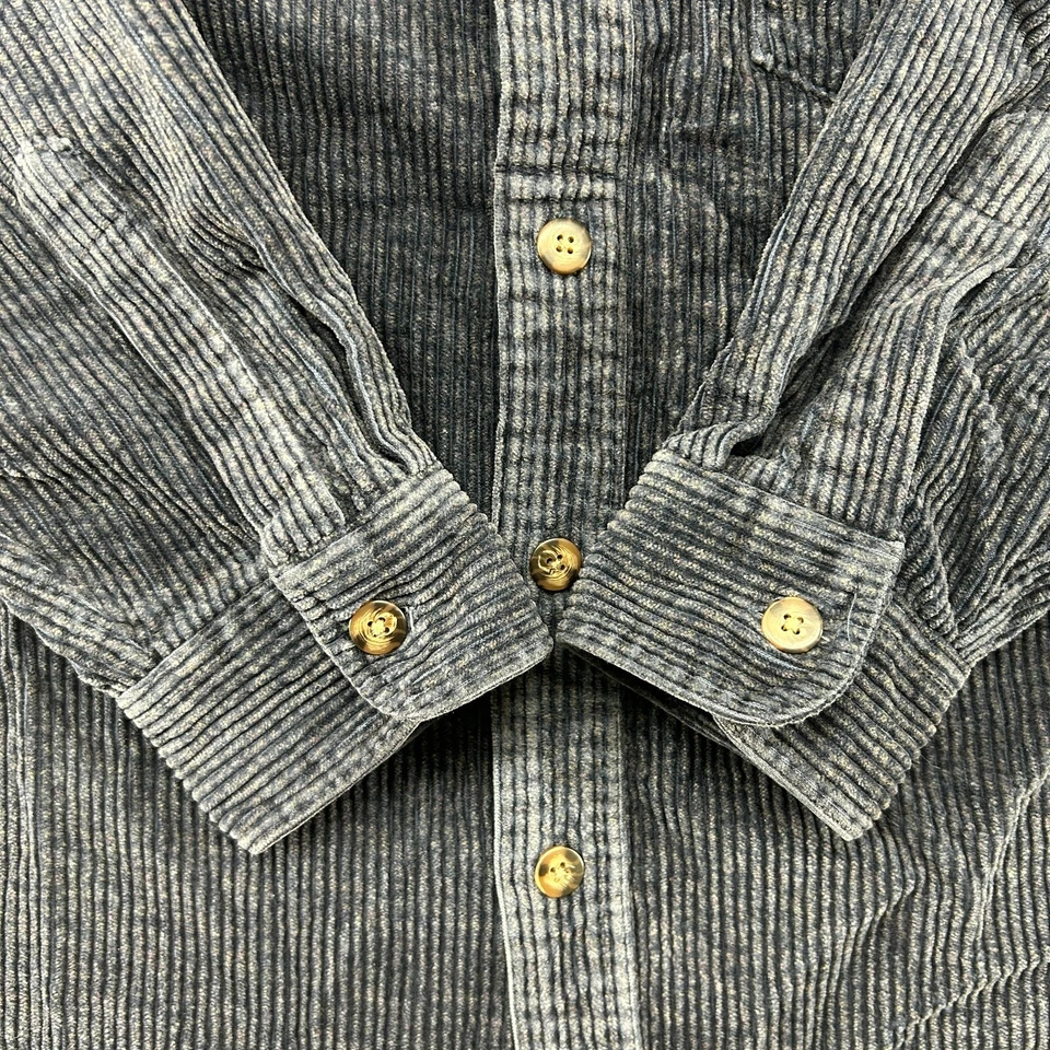 ВИНТАЖНЫЙ чисто материал рубашка мужская маленький синий темно-вельветовый на пуговицах длинным рукавом 90-х - Изображение 3 из 4