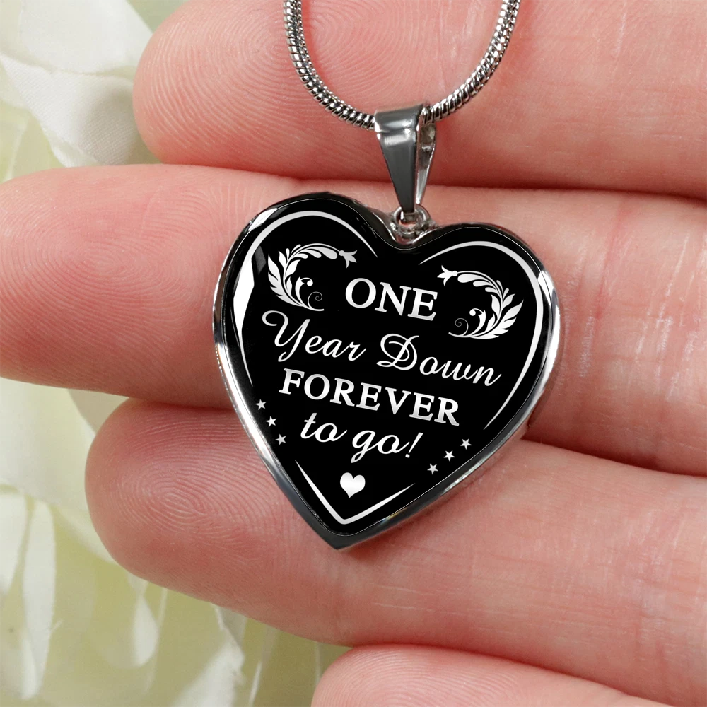 One Year Down The 1st Wedding Anniversary Heart Necklace Husband and Wife Gift