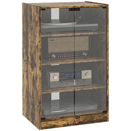 Media Cabinet 4-Tier Stereo Cabinet Audio Video Media Stand w/Adjustable Shelves