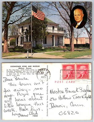 #ad 1965 Postmarked Eisenhower Home Abilene Kansas Presidential Postcard $4.44