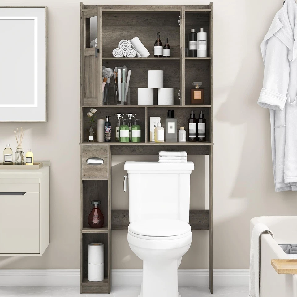 Armario de almacenamiento sobre inodoro, estante de baño sobre inodoro con puertas de vidrio... Foto 2 de 4