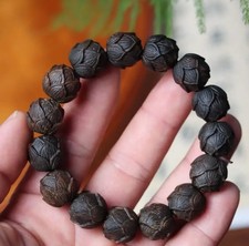 Hand Crafted Black Agarwood Bracelet Prayer Beads With Lotus And Buddha Motifs