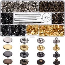 100 Set Snap Fasteners Leather Snaps Button Kit Press Brown, Gold, Silver 