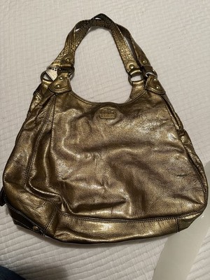 Coach Madison Maggie Women Gold Metallic Leather Shoulder Satchel Top Handle Y2K