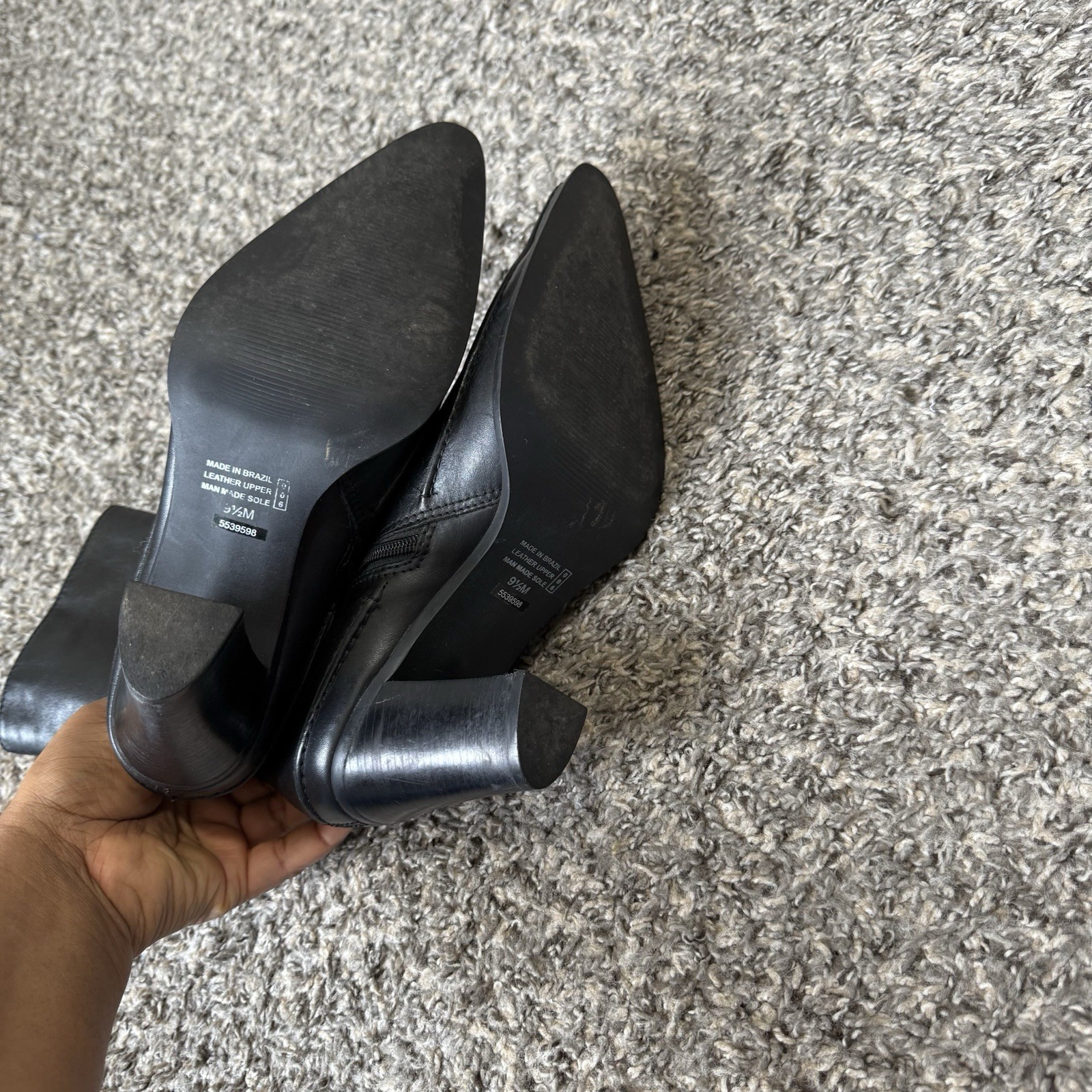 VTG Diba Boots Black Leather Heel Ankle Size 9.5 M Pointed Toe Zip Classic