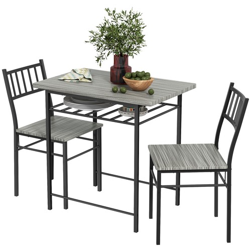 3-Piece Small Dining Table Set with Built-in Storage Rack, Gray - Picture 3 of 11
