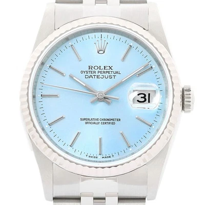 Rolex Datejust Glace Cadran Bleu 18K or Blanc & Ss Jubilée Montre Bande 16234 - Photo 1/4