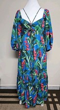 FARM RIO Women's Dress 3/4 Sleeve Sleeve Scoop Neck Floral Multicolor.Size M