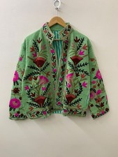 Boho Green Embroidered Floral Jacket Handmade...