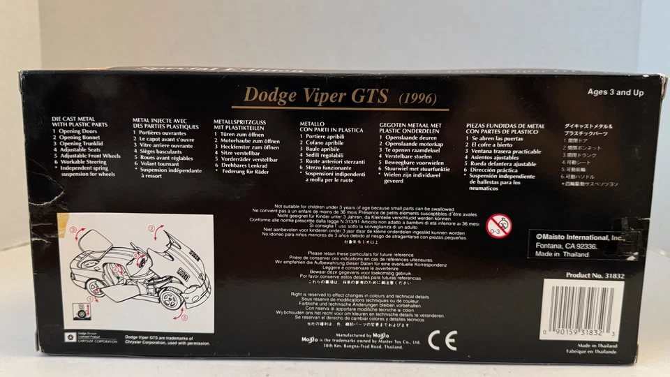 Dodge Viper GTS 1996 rojo edición especial diecast escala 1:18 Maisto Foto 4 de 4
