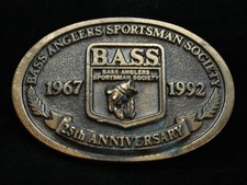 NH13112 VINTAGE 1992  BASS ANGLERS SPORTSMAN SOCIETY  FISHING BRASSTONE BUCKLE