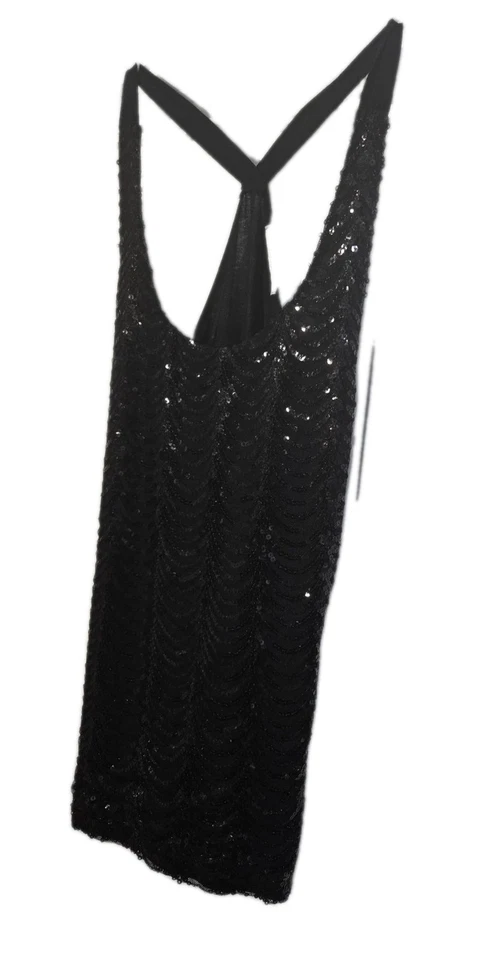 Camiseta sin mangas Papaya lentejuelas brillo navaja espalda M negra fiesta forrada elástica  Foto 2 de 4