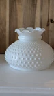 Vintage White Milk Glass Ruffled Top Hobnail Hurricane Lamp Shade 7" Diameter