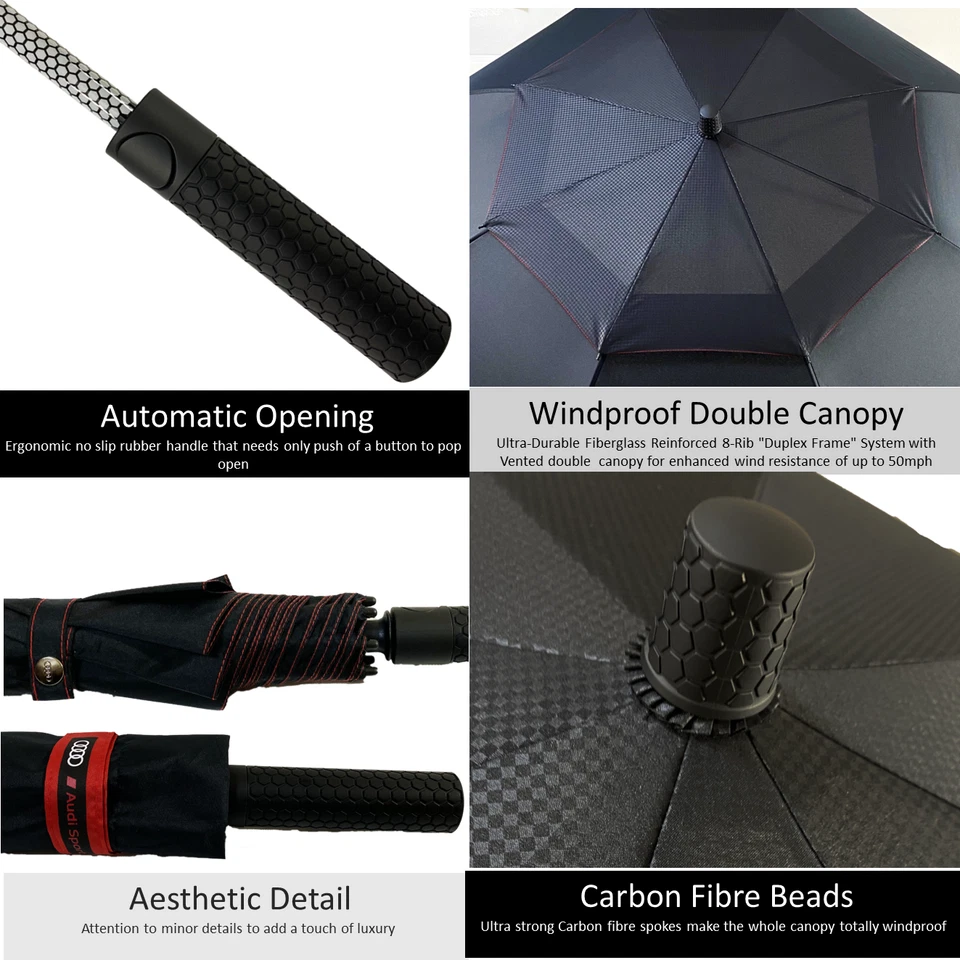Parapluie Anti-UV de Golf Audi Sport Homme Noir Automatique Résistant Vent - Photo 4/4