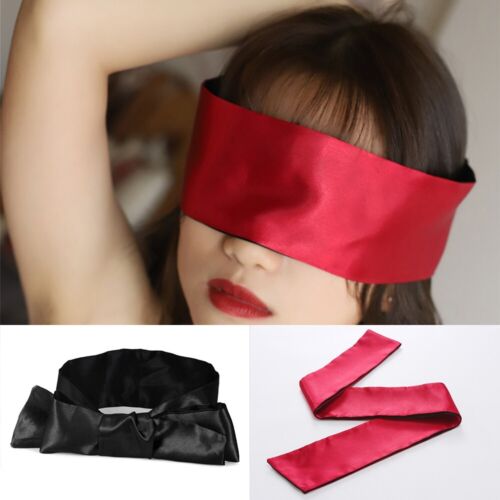 Black and Red Bondage Blinder Silk Satin Eye Cover Glossy Ribbon Restraint - Picture 1 of 14