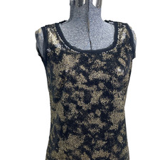 Michael Kors Black Gold Sequin Sheath Shift Dress Size XS