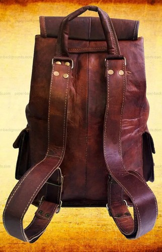 Rucksack Genuine 18"Leather Bag Vintage Backpack Messenger Bag Satchel 2024 - Picture 12 of 15