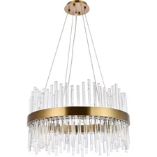 Chandelier Light Fixture Glass Crystal Satin Gold Kitchen Island or Dining Room