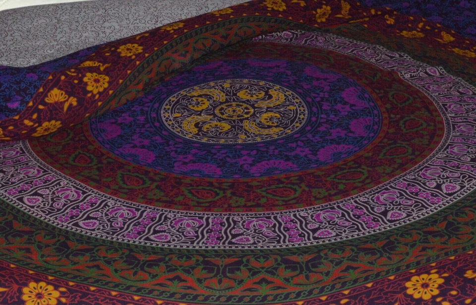 100% Cotton Mandala Rajasthani Jaipuri Queen Bed Sheet with Pillow Cover Set - Image 2 of 4