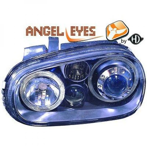 RHD LHD Projector Headlights Headlamp Pair Angel Eyes Black For VW Golf IV 97-03 - Picture 1 of 4