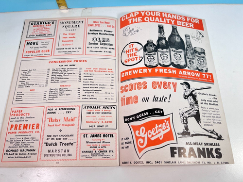 π₯ 1961 Baltimore Orioles Baseball Program v Tigers Unscored HIGH GRADE!π₯ - Picture 12 of 13